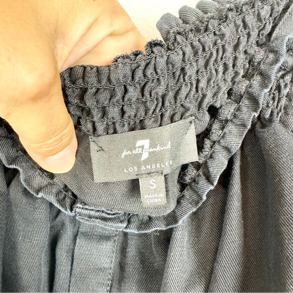 7 For All Mankind Black Off the Shoulder Cropped Leg Tencel Linen Jumpsuit Sz S - Picture 7 of 12